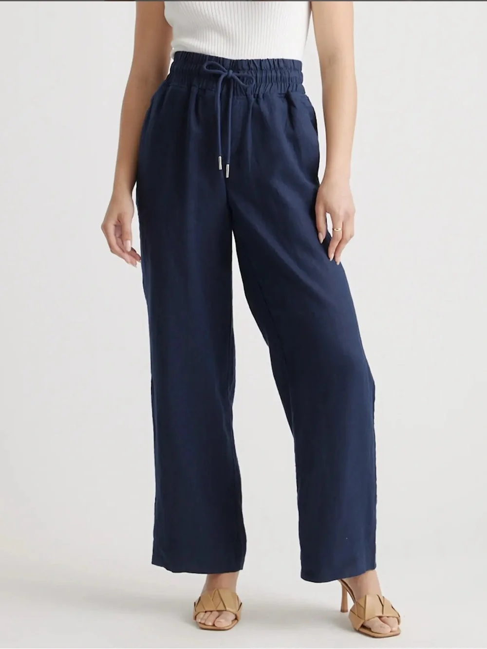 Quince 100% European Linen Wide Leg Pants in Deep Navy Size Medium